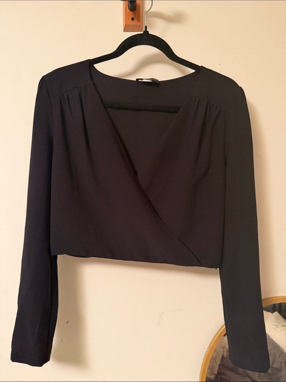 bebe Black Long-Sleeve Surplice Crop Blouse